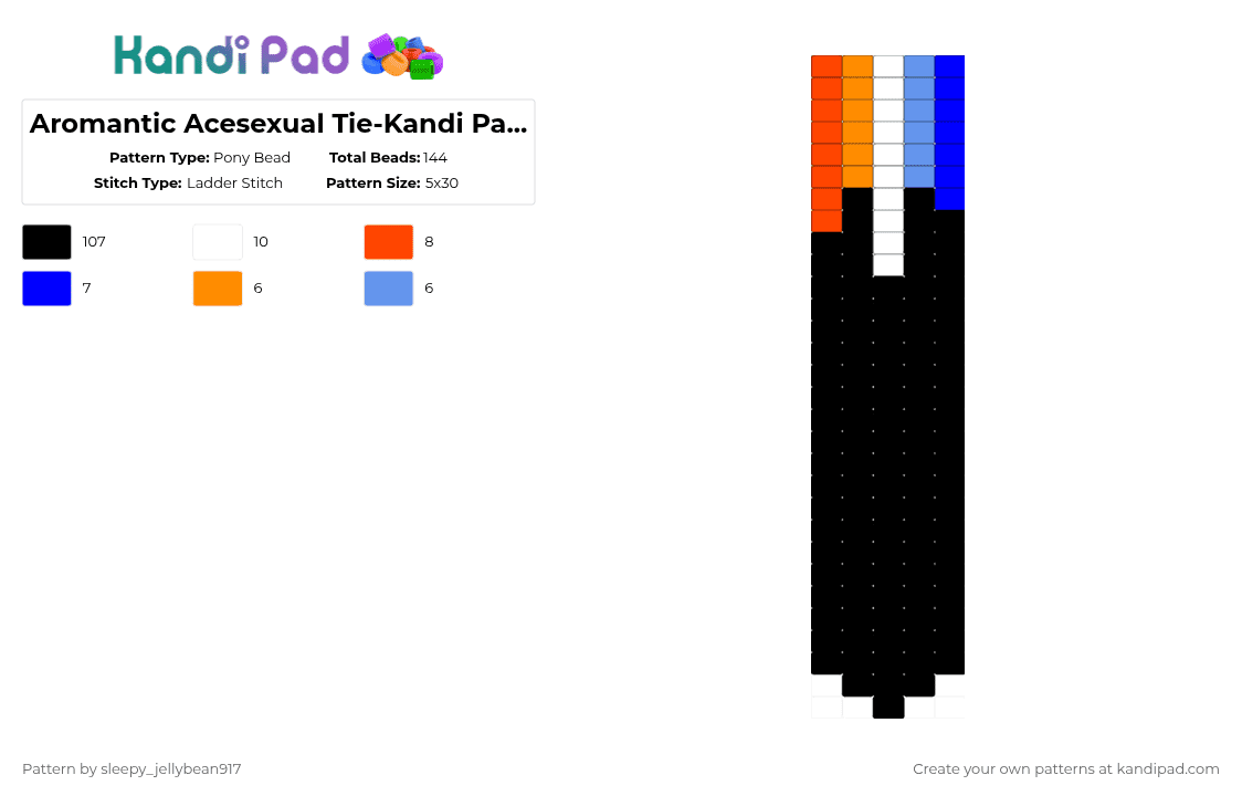 Aromantic Acesexual Tie-Kandi Pattern - Pony Bead Pattern by cole_not_found on Kandi Pad - black,red,purple,kandi,tie,pride,aromantic acesexual