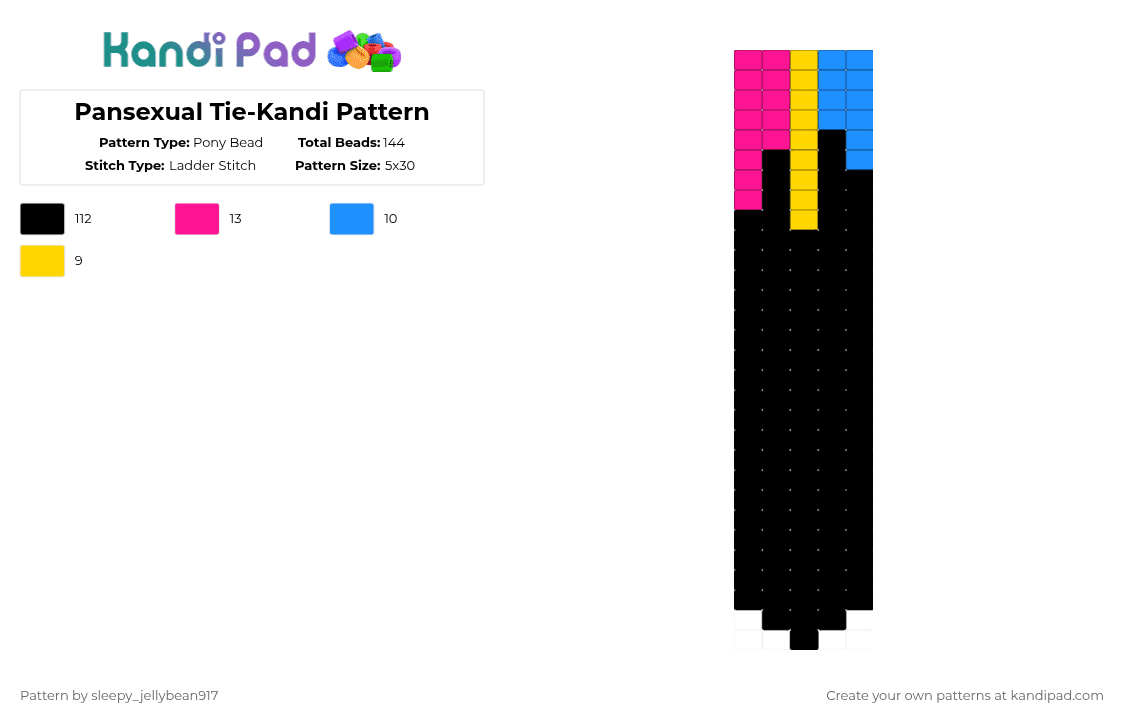 Pansexual Tie-Kandi Pattern - Pony Bead Pattern by cole_not_found on Kandi Pad - black,pink,kandi,tie,pride,pansexual