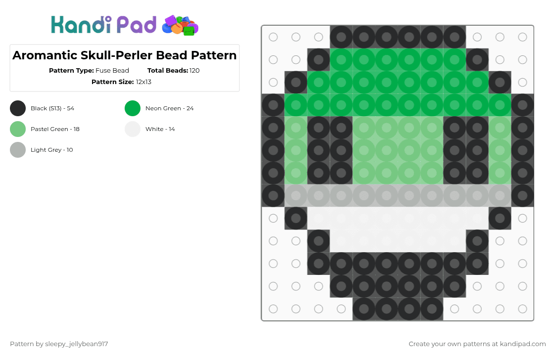 Aromantic Skull-Fuse Bead Pattern - Fuse Bead Pattern by cole_not_found on Kandi Pad - green,teal,aromantic,skull,pride,fuse bead