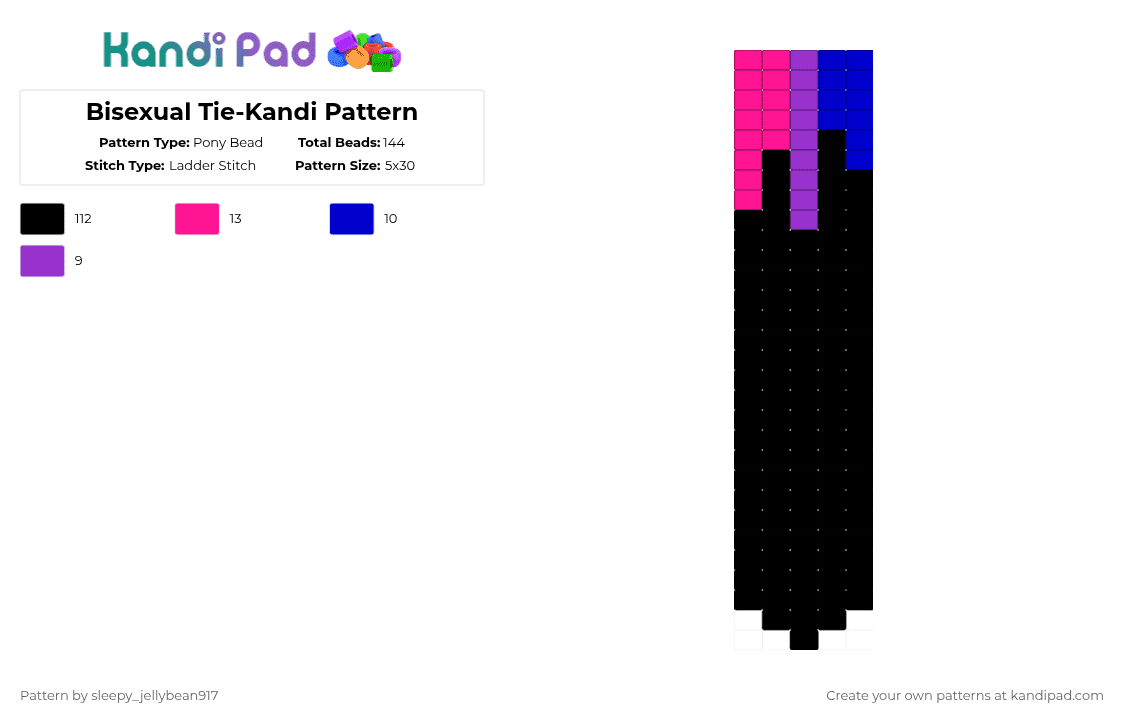 Bisexual Tie-Kandi Pattern - Pony Bead Pattern by cole_not_found on Kandi Pad - black,purple,pink,kandi,tie,bisexual,pride