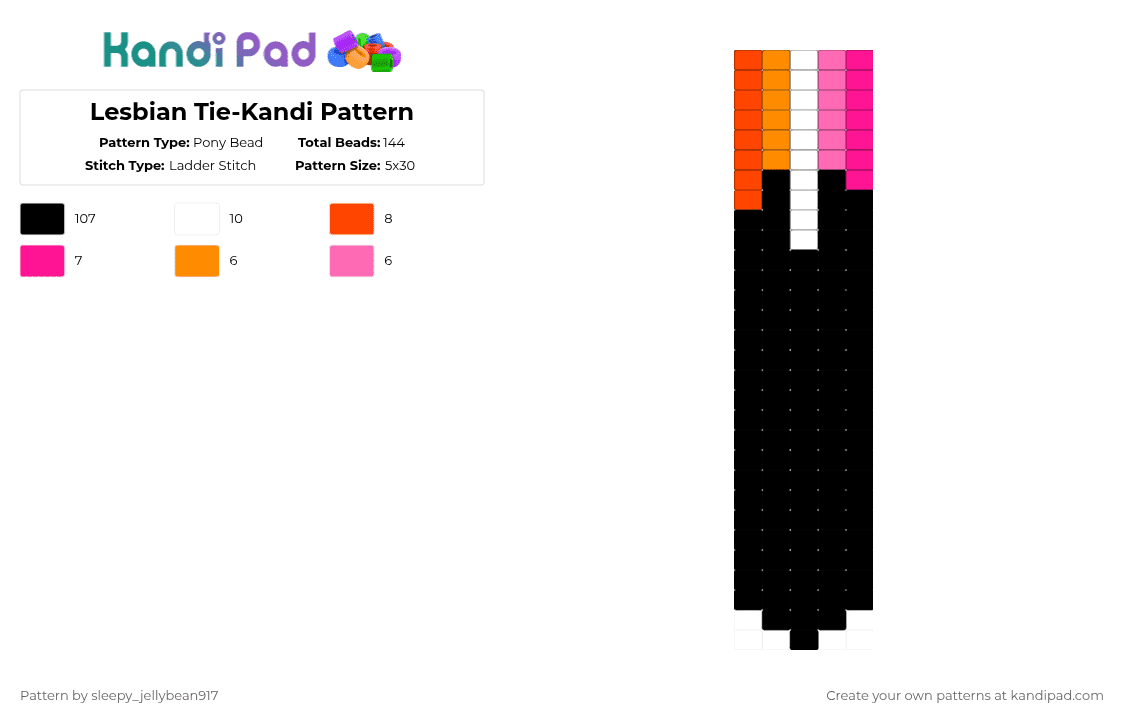 Lesbian Tie-Kandi Pattern - Pony Bead Pattern by cole_not_found on Kandi Pad - black,pink,kandi,tie,pride,lesbian