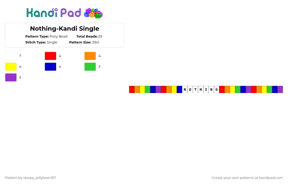 Nothing-Kandi Single - Pony Bead Pattern by cole_not_found on Kandi Pad - purple,rainbow,kandi single,random phrases,matching kandi singles