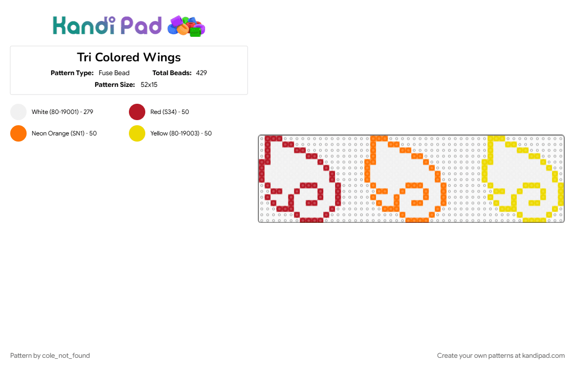 Tri Colored Wings - Fuse Bead Pattern by noth1ng_by_nobody on Kandi Pad - orange, red, white, yellow