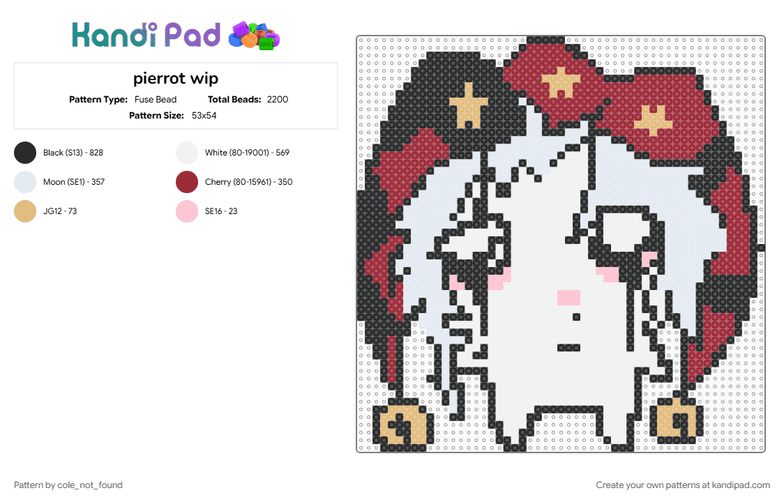 pierrot\'s a goober - Fuse Bead Pattern by noth1ng_by_nobody on Kandi Pad - pierrot, pierrot the freak circus, tfc, the freak circus