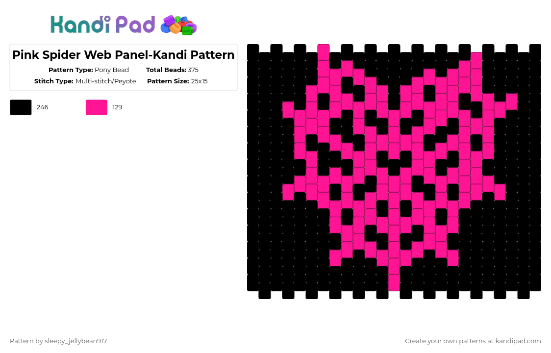 Pink Spider Web Panel-Kandi Pattern - Pony Bead Pattern by cole_not_found on Kandi Pad - black,pink,hazbin hotel,angel dust,kandi,bag,panel
