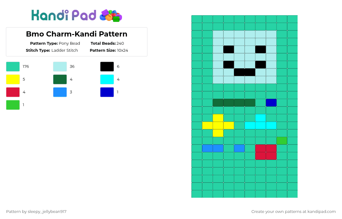 Bmo Charm-Kandi Pattern - Pony Bead Pattern by cole_not_found on Kandi Pad - light blue,teal,adventure time,charm,kandi charm,kandi,bmo