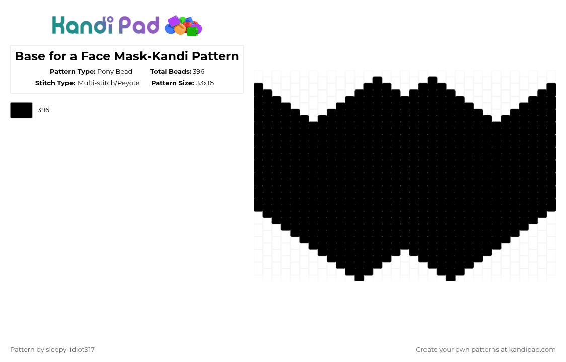 Base for a Face Mask-Kandi Pattern - Pony Bead Pattern by cole_not_found on Kandi Pad - black,masks,face mask,mask,kandi