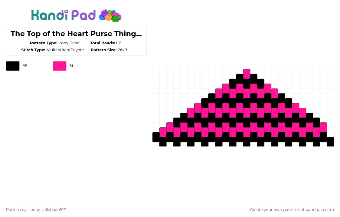 The Top of the Heart Purse Thing-Kandi Pattern - Pony Bead Pattern by cole_not_found on Kandi Pad - black,pink,purse,kandi