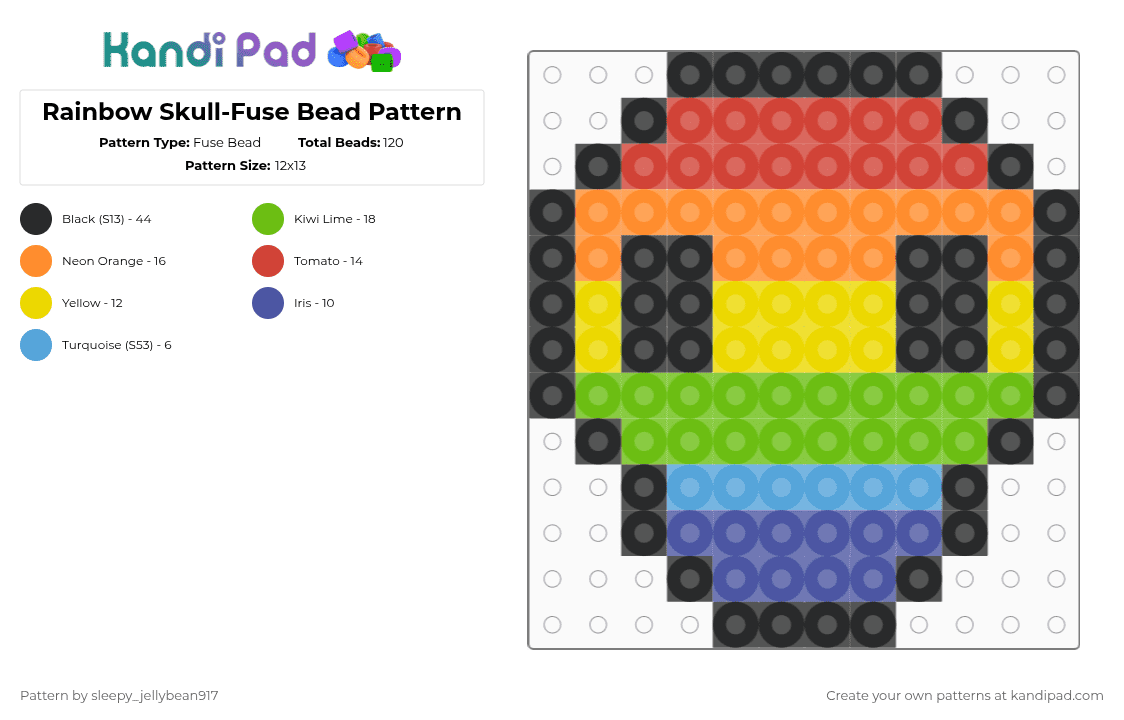 Rainbow Skull-Fuse Bead Pattern - Fuse Bead Pattern by cole_not_found on Kandi Pad - red,orange,yellow,green,fuse bead,skull,pride,rainbow