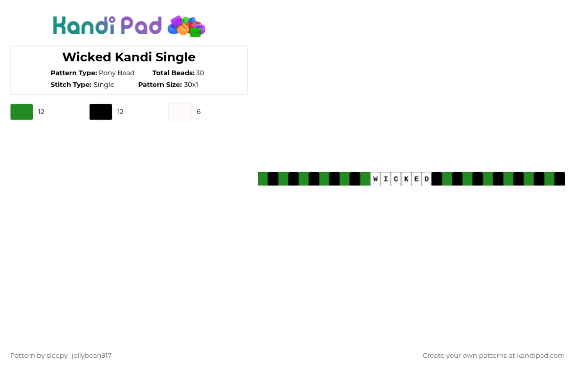 Wicked Kandi Single - Pony Bead Pattern by cole_not_found on Kandi Pad - green,white,black,kandi single,wicked