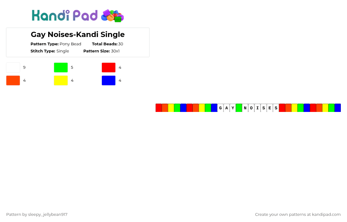 Gay Noises-Kandi Single - Pony Bead Pattern by cole_not_found on Kandi Pad - red,green,pride,rainbow,funny,kandi single