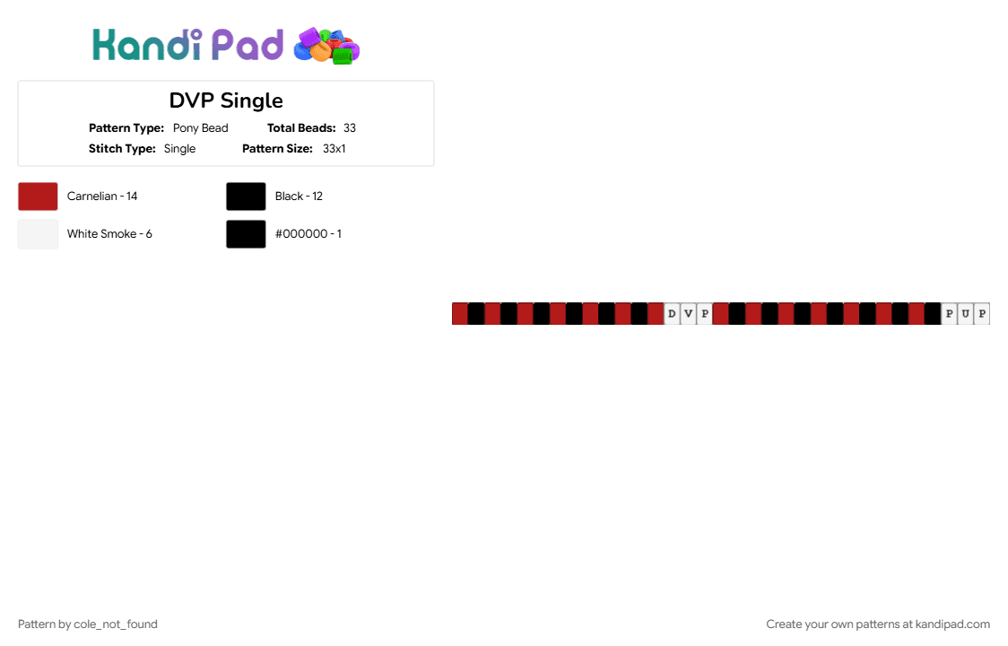DVP Single - Pony Bead Pattern by cole_not_found on Kandi Pad - dvp, pathetic use of potential, pup, puptheband, red, singles, white