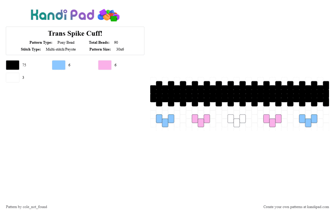 Trans Spike Cuff! - Pony Bead Pattern by cole_not_found on Kandi Pad - black,light blue,pink,trans,cuff,lgbtq,pride