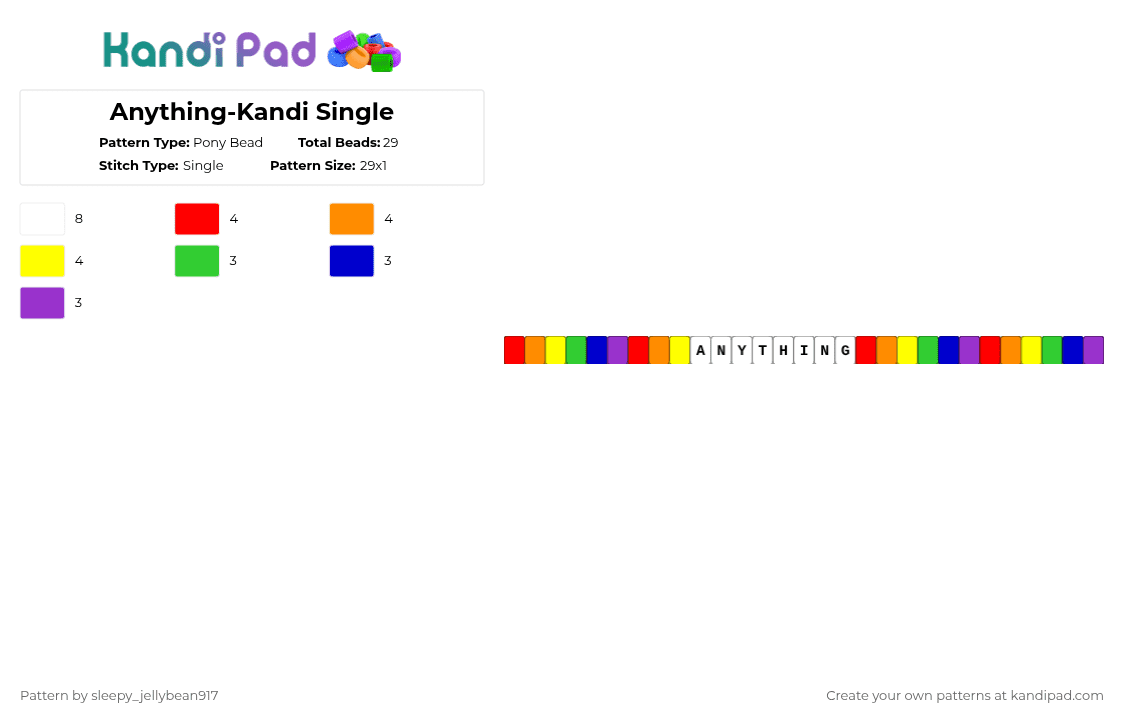 Anything-Kandi Single - Pony Bead Pattern by cole_not_found on Kandi Pad - red,orange,yellow,purple,rainbow,kandi single,random phrases,matching kandi singles