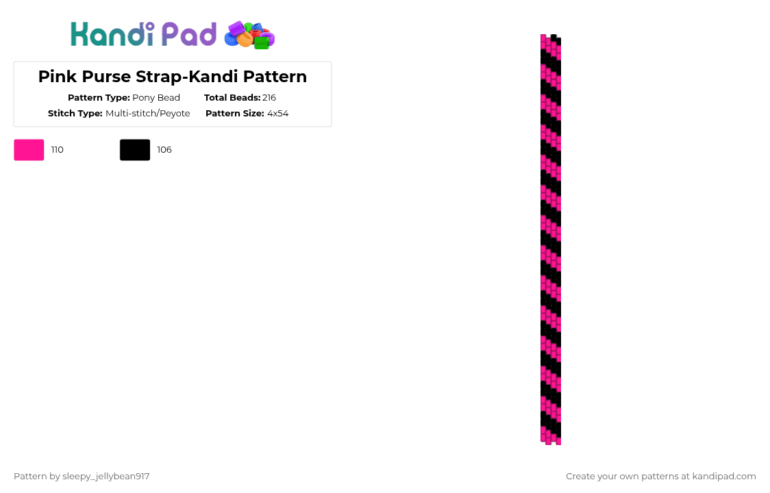 Pink Purse Strap-Kandi Pattern - Pony Bead Pattern by cole_not_found on Kandi Pad - pink,black,angel dust,hazbin hotel,kandi purse,strap