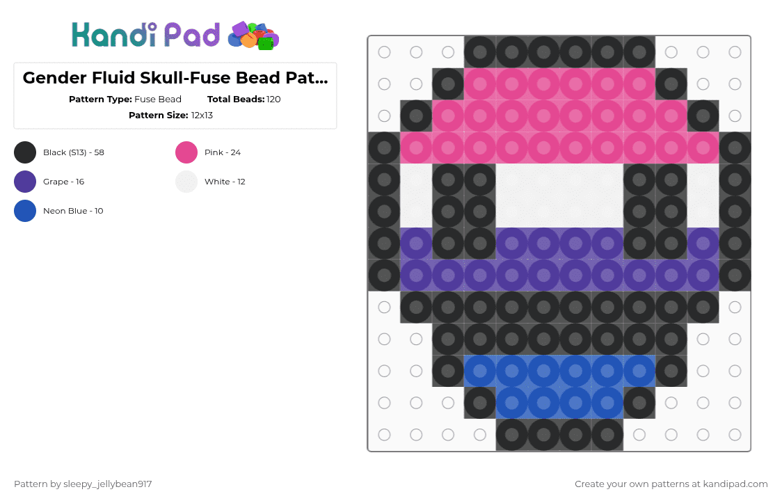 Gender Fluid Skull-Fuse Bead Pattern - Fuse Bead Pattern by cole_not_found on Kandi Pad - pink,purple,fuse bead,skull,pride,gender fluid