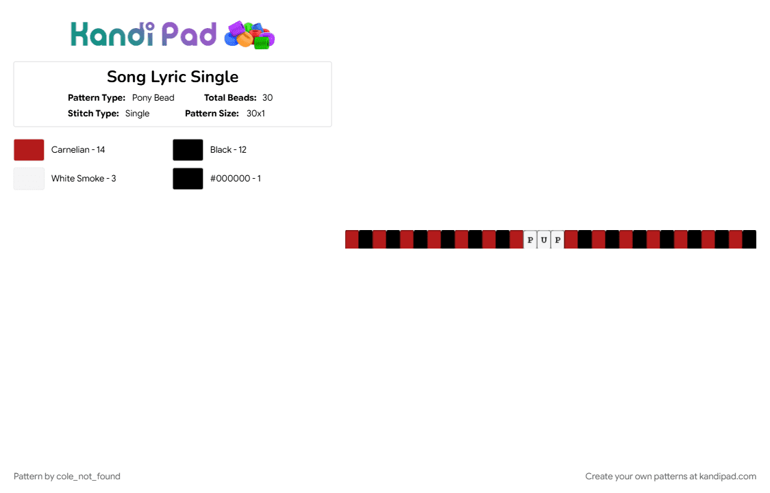 PUPtheband Single - Pony Bead Pattern by cole_not_found on Kandi Pad - pathetic use of potential, pup, puptheband, red, singles