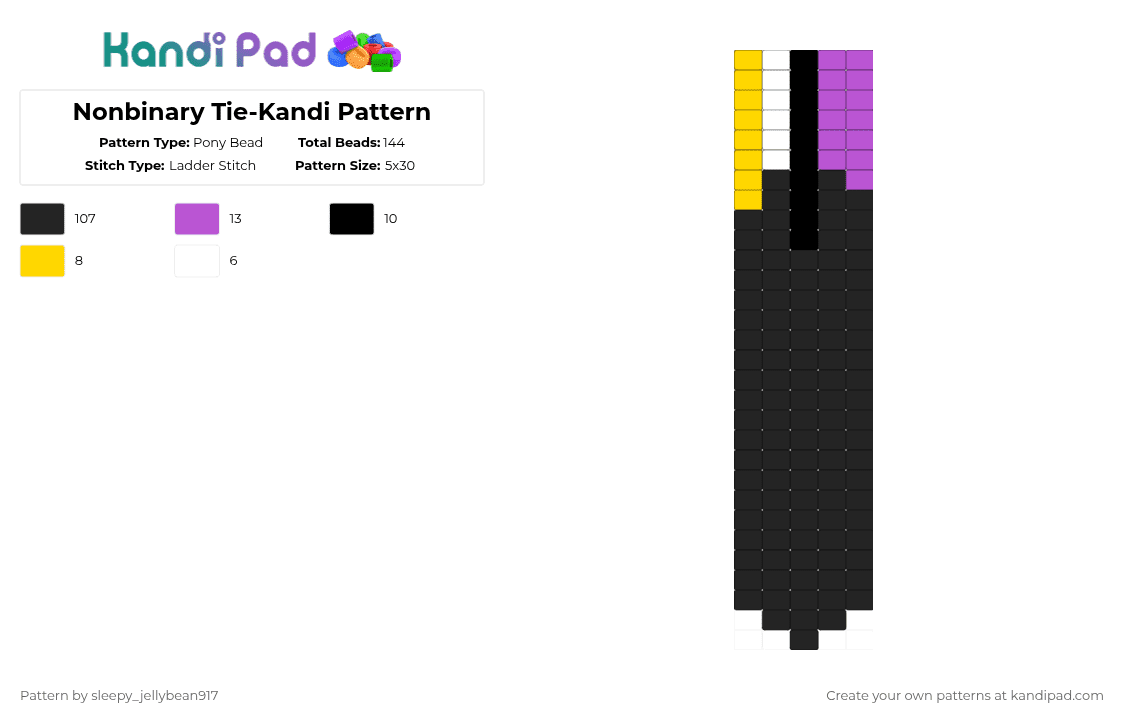 Nonbinary Tie-Kandi Pattern - Pony Bead Pattern by cole_not_found on Kandi Pad - black,yellow,pink,kandi,tie,pride,nonbinary