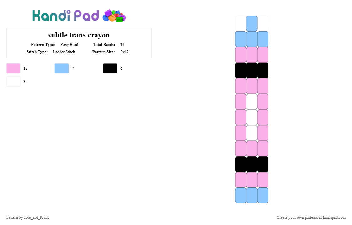 subtle trans crayon - Pony Bead Pattern by cole_not_found on Kandi Pad - light blue,pink,trans,pride