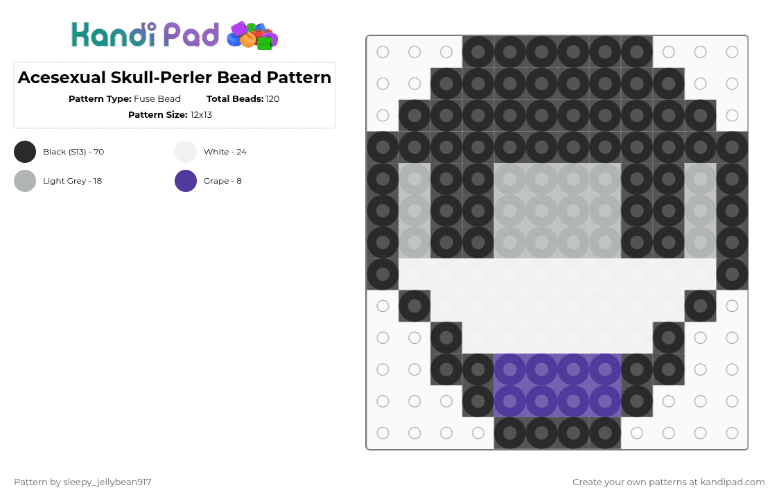 Acesexual Skull-Fuse Bead Pattern - Fuse Bead Pattern by cole_not_found on Kandi Pad - black,beige,purple,acexual,skull,fuse bead,pride
