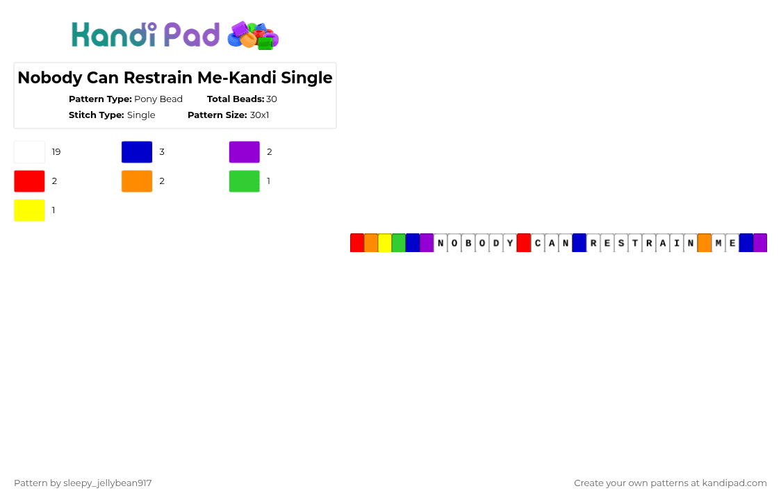 Nobody Can Restrain Me-Kandi Single - Pony Bead Pattern by cole_not_found on Kandi Pad - white,purple,random bracelets,kandi single