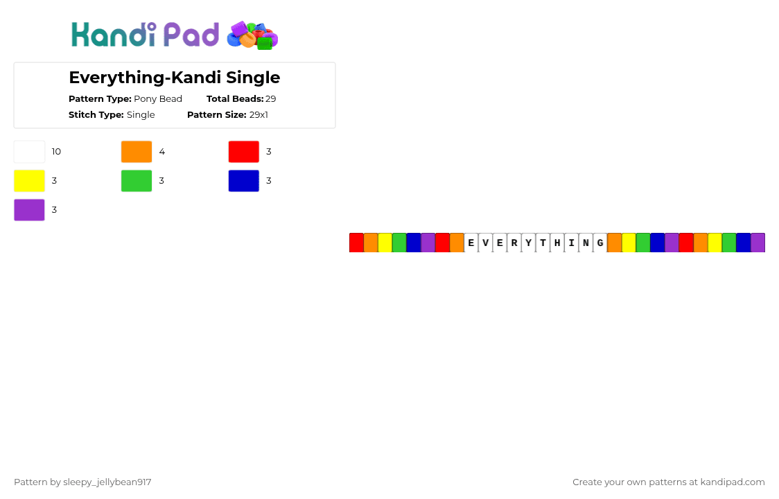 Everything-Kandi Single - Pony Bead Pattern by cole_not_found on Kandi Pad - orange,purple,rainbow,kandi single,random phrases,matching kandi singles