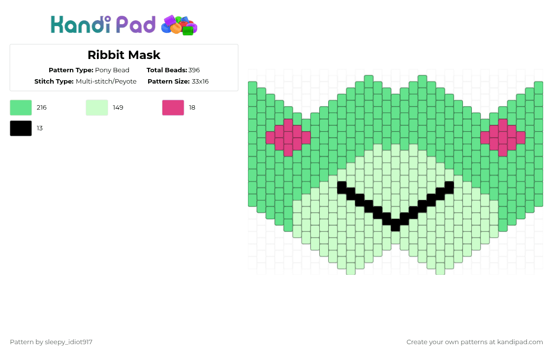 Ribbit Mask - Pony Bead Pattern by cole_not_found on Kandi Pad - teal,tadc,ribbit,ribbit tadc,frog,the amazing digital circus,mask,kandi,kandi mask