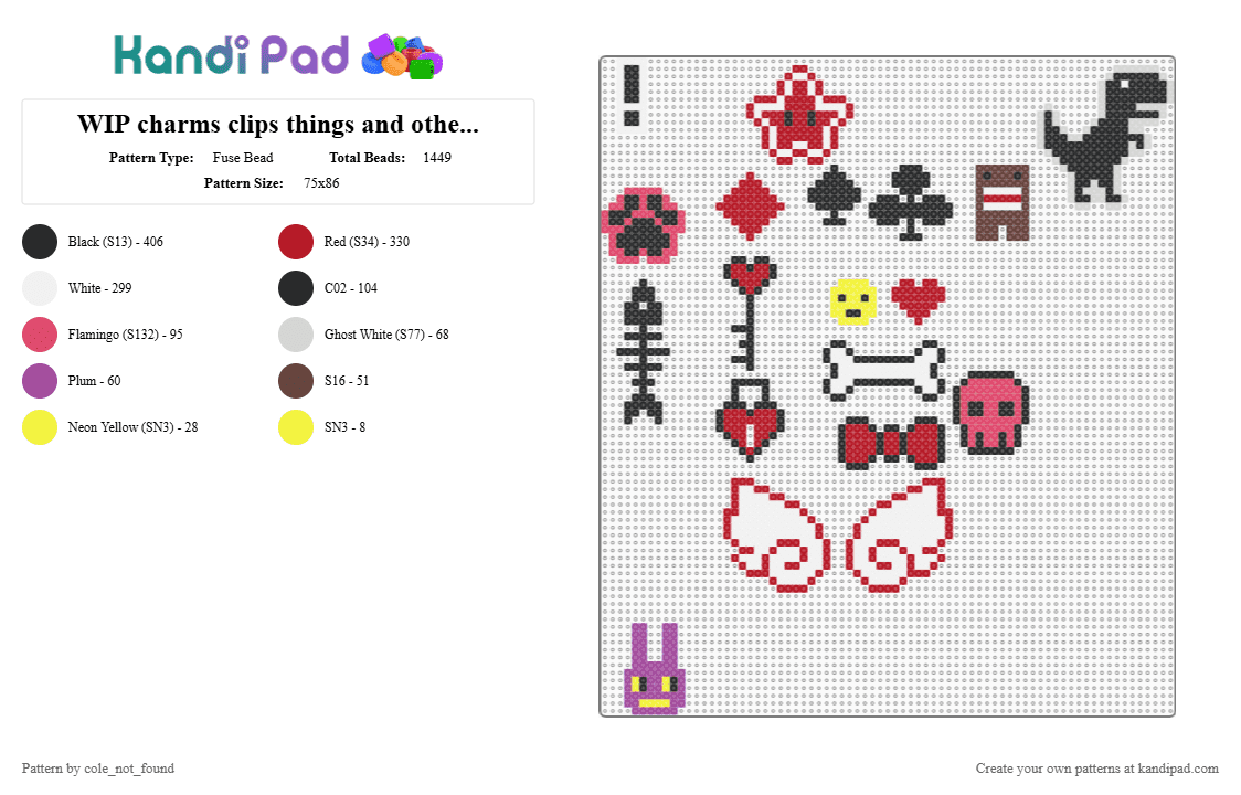 WIP charms clips things and other things - Fuse Bead Pattern by cole_not_found on Kandi Pad - red,fuse bead patterns,hair clips