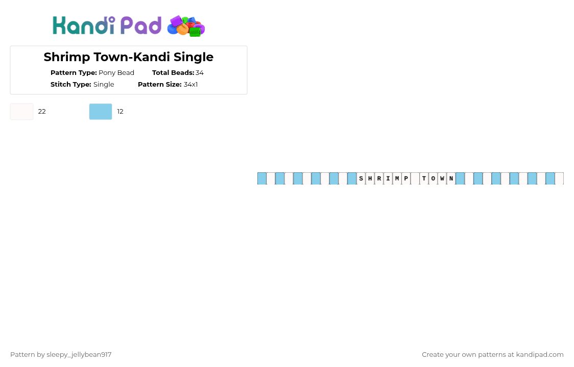 Shrimp Town-Kandi Single - Pony Bead Pattern by cole_not_found on Kandi Pad - light blue,white,bubble,tadc,kandi single,single