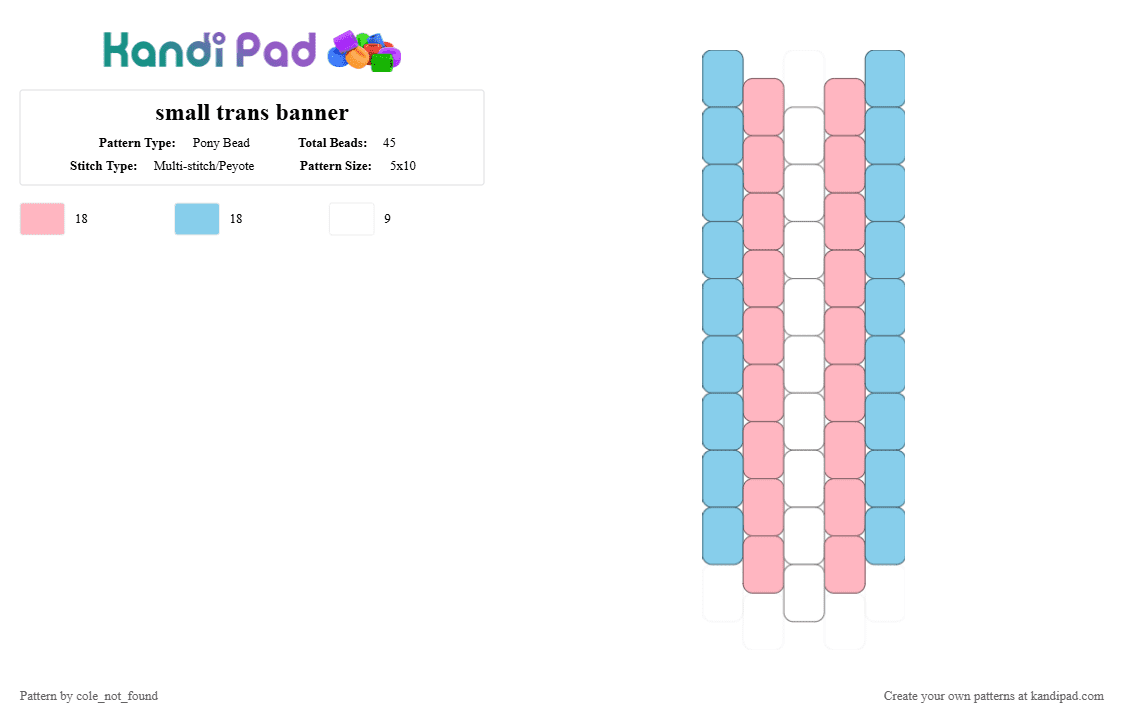 small trans banner - Pony Bead Pattern by cole_not_found on Kandi Pad - pink,light blue,trans,pride,banner,small