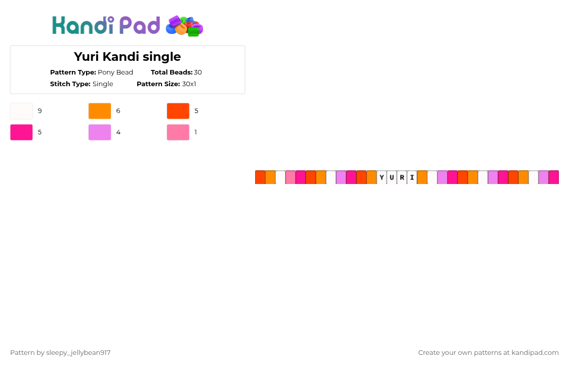 Yuri Kandi single - Pony Bead Pattern by cole_not_found on Kandi Pad - pink,pride,yuri,lesbian,kandi single