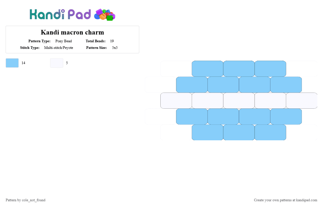 Kandi macaron charm - Pony Bead Pattern by cole_not_found on Kandi Pad - light blue, white