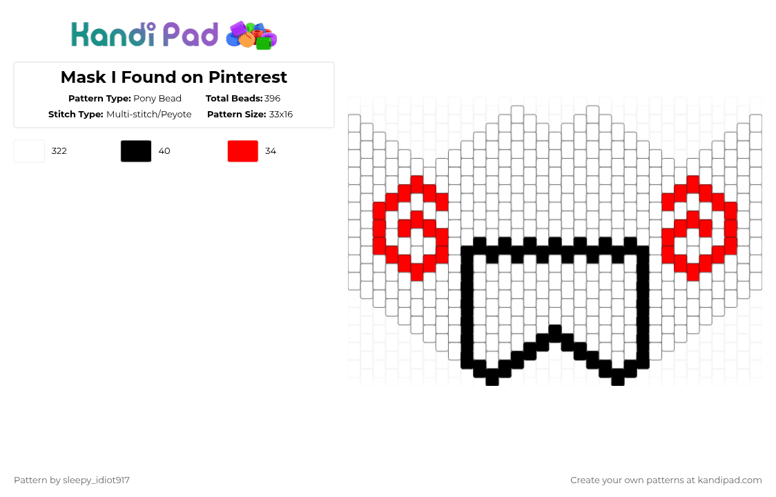 Mask I Found on Pinterest - Pony Bead Pattern by cole_not_found on Kandi Pad - white,kandi pattern,mask,kandi,kandi mask