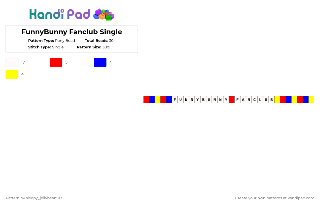 FunnyBunny Fanclub Single - Pony Bead Pattern by cole_not_found on Kandi Pad - white,red,funnybunny,kandi single,tadc,shippers