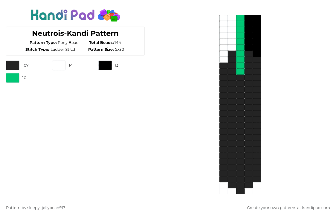 Neutrois-Kandi Pattern - Pony Bead Pattern by cole_not_found on Kandi Pad - black,white,teal,kandi,tie,pride,neutrois