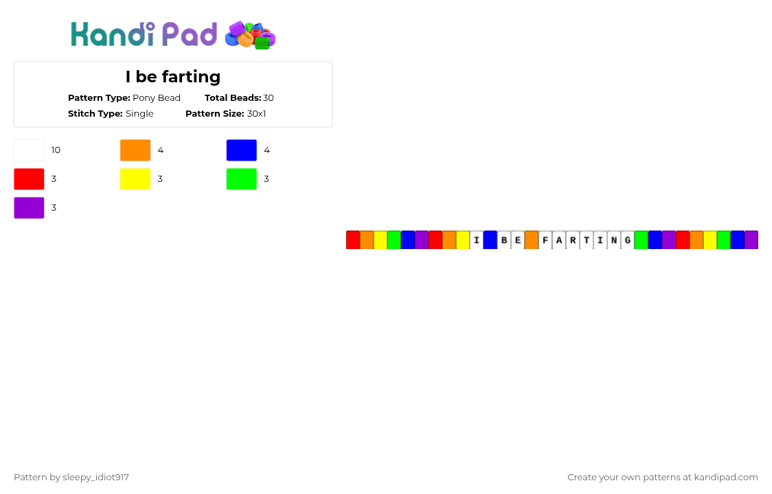 I be farting - Pony Bead Pattern by cole_not_found on Kandi Pad - orange,purple,weird,kandi,weird kandi single,random kandi,bracelet