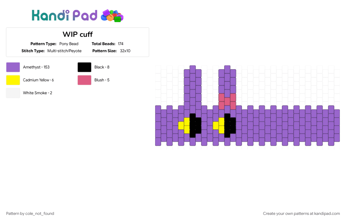 Jax Bow Cuff - Pony Bead Pattern by cole_not_found on Kandi Pad - jax, jax tadc, purple, tadc, tadc cuff, the amazing digital circus