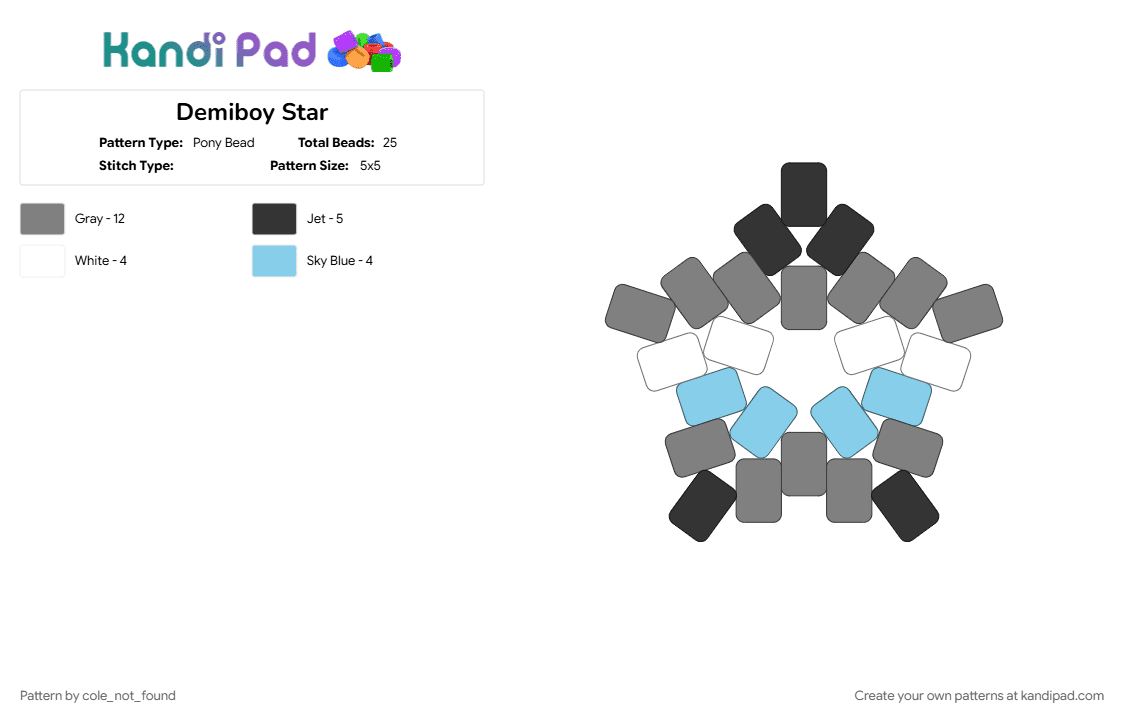 Demiboy Star - Pony Bead Pattern by cole_not_found on Kandi Pad - demiboy, gray, lgbtq, pride, star