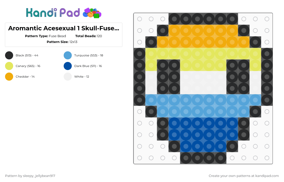 Aromantic Acesexual 1 Skull-Fuse Bead Pattern - Fuse Bead Pattern by cole_not_found on Kandi Pad - yellow,light blue,blue,aromantic,acesexual,pride,fuse bead