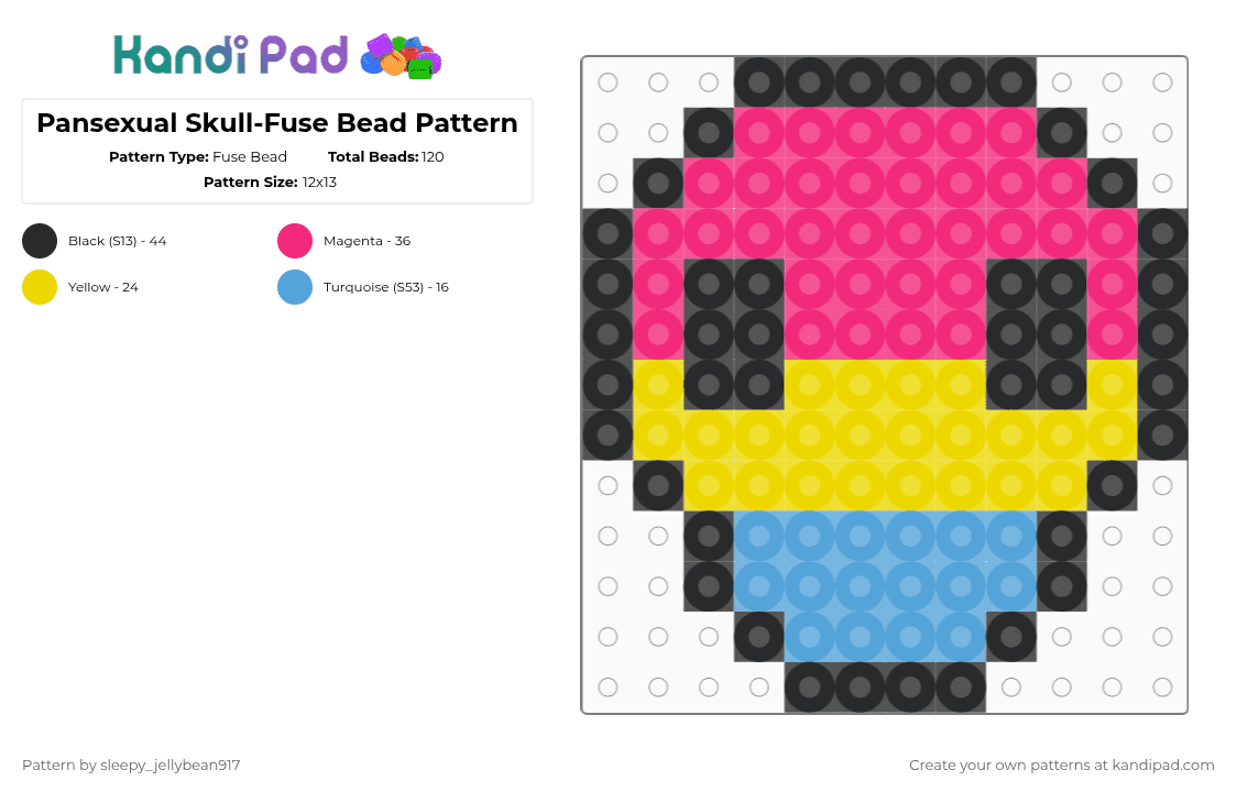 Pansexual Skull-Fuse Bead Pattern - Fuse Bead Pattern by cole_not_found on Kandi Pad - pink,fuse bead,skull,pride,pansexual