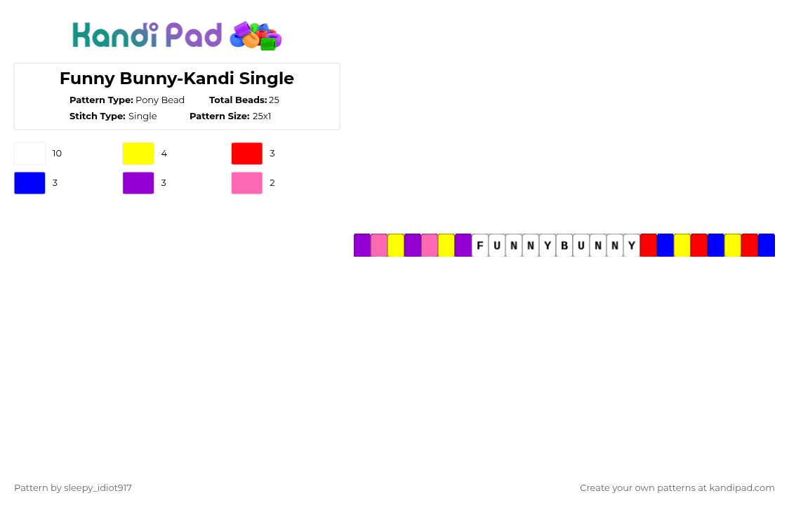 Funny Bunny-Kandi Single - Pony Bead Pattern by cole_not_found on Kandi Pad - purple,yellow,tadc,funny bunny