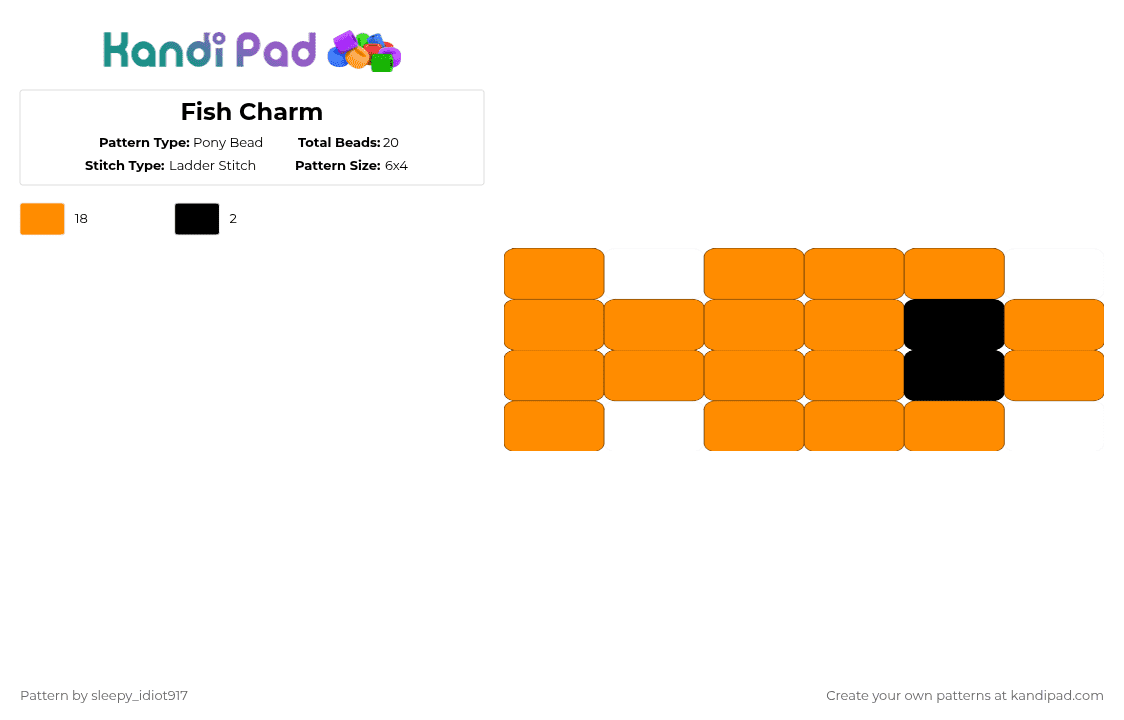 Fish Charm - Pony Bead Pattern by cole_not_found on Kandi Pad - orange,fish,charm,ladder stitch