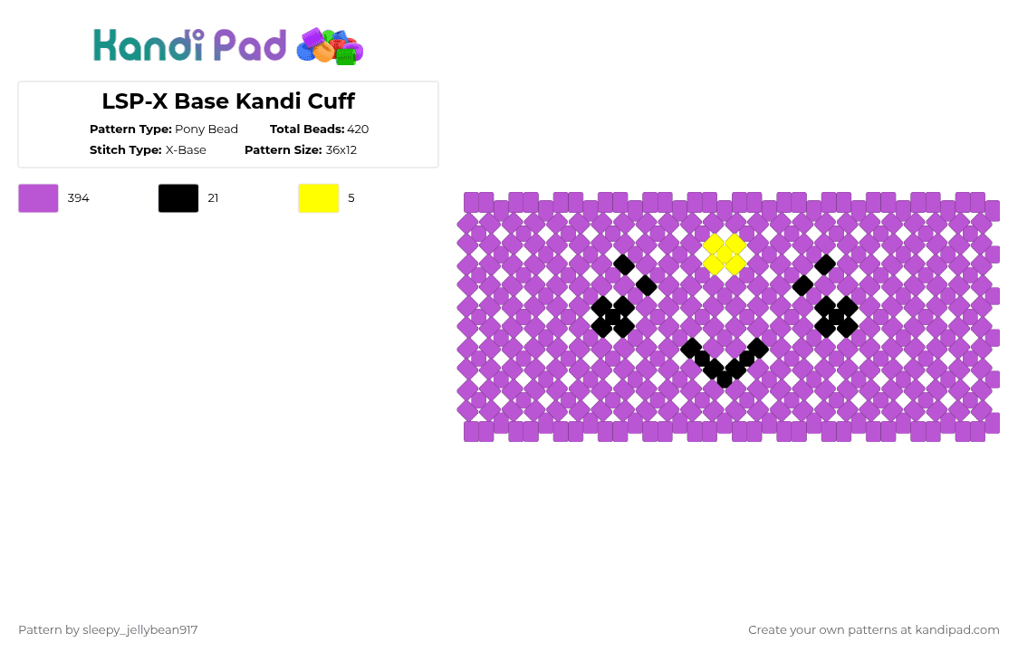 LSP-X Base Kandi Cuff - Pony Bead Pattern by cole_not_found on Kandi Pad - pink,adventure time,x base,purple,lumpy space princess
