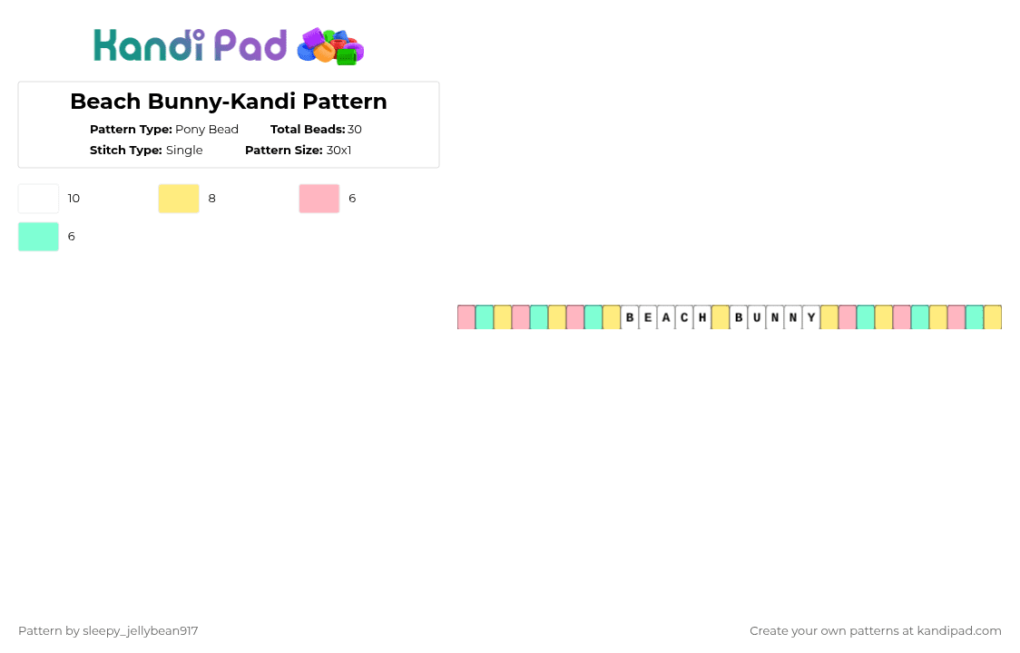 Beach Bunny-Kandi Pattern - Pony Bead Pattern by cole_not_found on Kandi Pad - yellow,band,beach bunny,kandi single,kandi,pony bead pattern,pastel