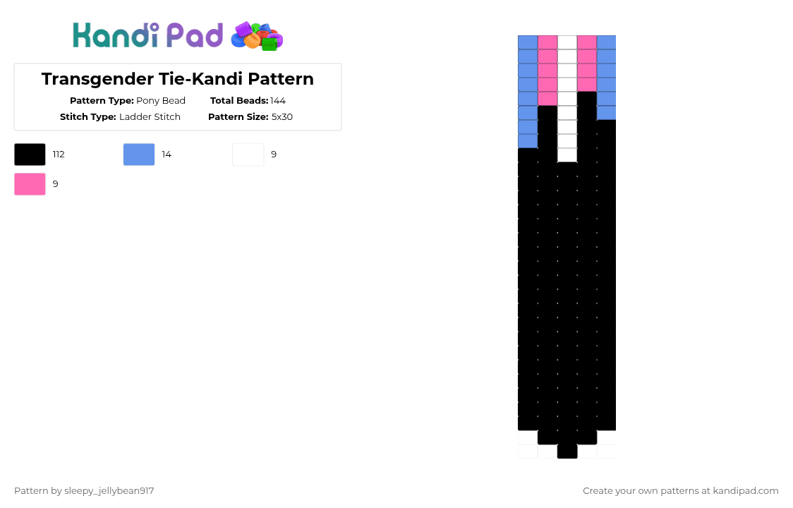 Transgender Tie-Kandi Pattern - Pony Bead Pattern by cole_not_found on Kandi Pad - black,light blue,pink,kandi,tie,pride,transgender