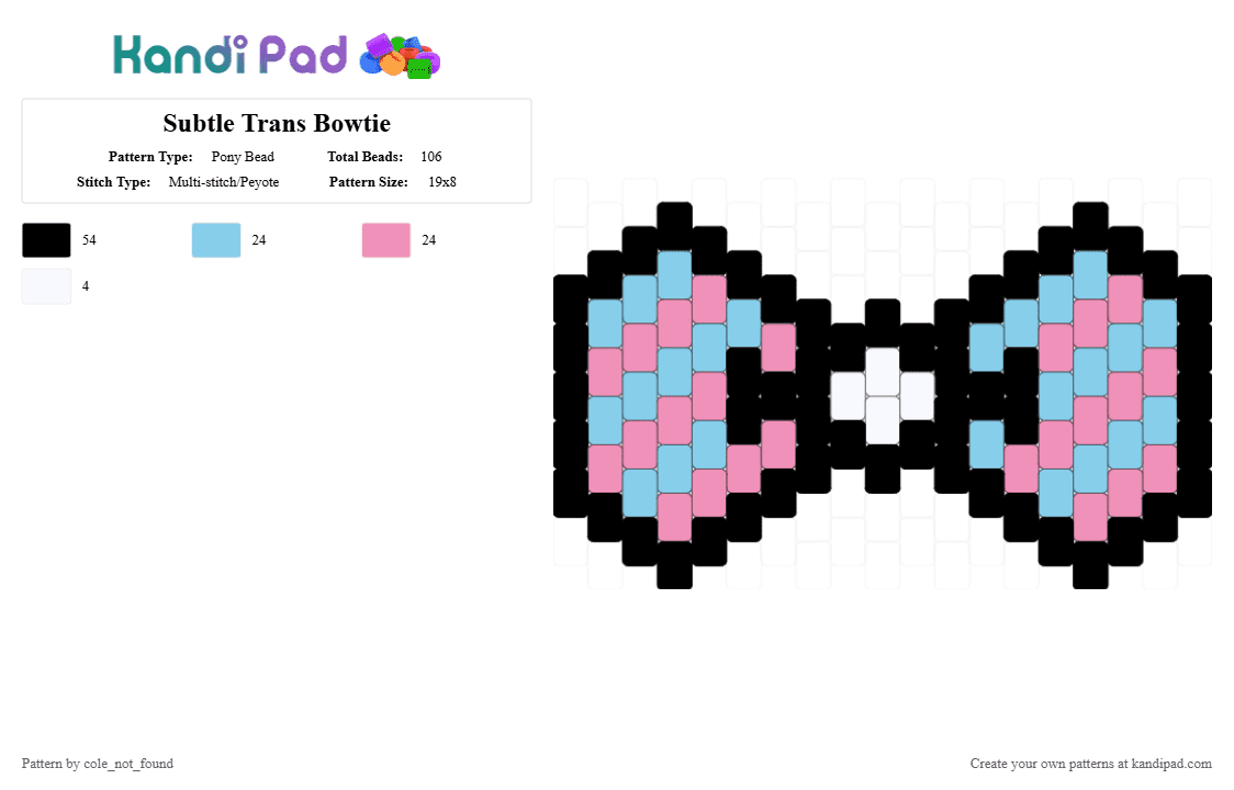 Subtle Trans Bowtie - Pony Bead Pattern by cole_not_found on Kandi Pad - lgbtq, light blue, pink, pride, trans