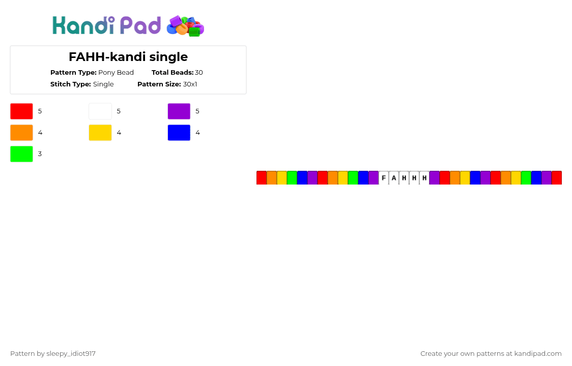 FAHH-kandi single - Pony Bead Pattern by cole_not_found on Kandi Pad - red,purple,funny,brainrot,kandi single,random kandi single