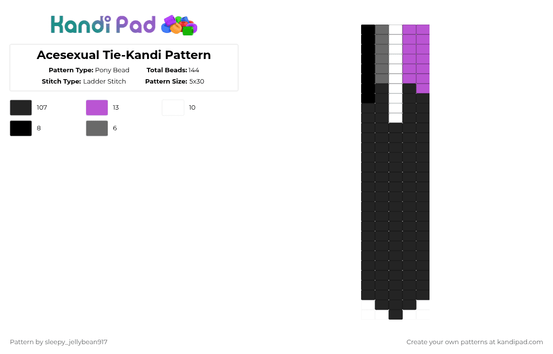 Acesexual Tie-Kandi Pattern - Pony Bead Pattern by cole_not_found on Kandi Pad - black,gray,pink,kandi,tie,pride,acesexual
