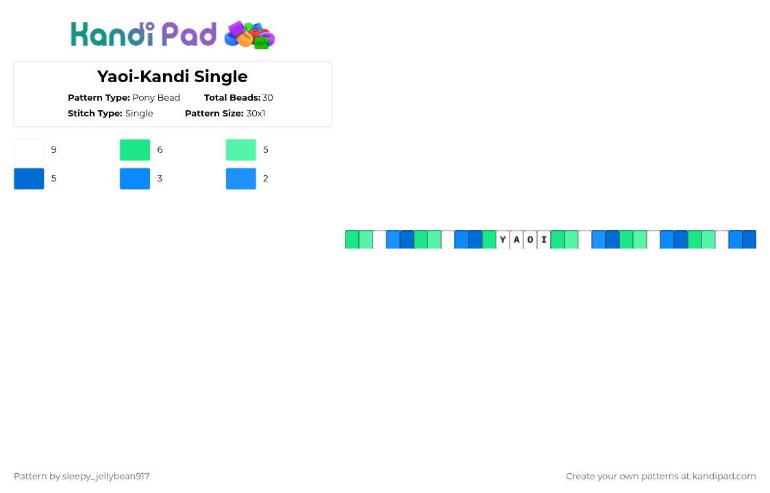 Yaoi-Kandi Single - Pony Bead Pattern by cole_not_found on Kandi Pad - teal,pride,yaoi,mlm,gay