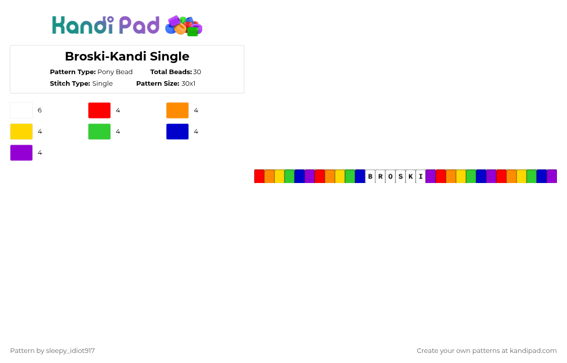 Broski-Kandi Single - Pony Bead Pattern by cole_not_found on Kandi Pad - purple,kandi single,bracelet,random kandi single
